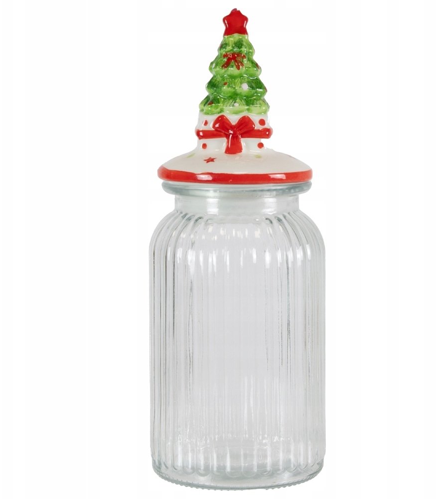 ŚWIĄTECZNY SŁOIK 1350ml POJEMNIK NA CIASTKA Z CERAMICZNĄ POKRYWKĄ CHOINKA