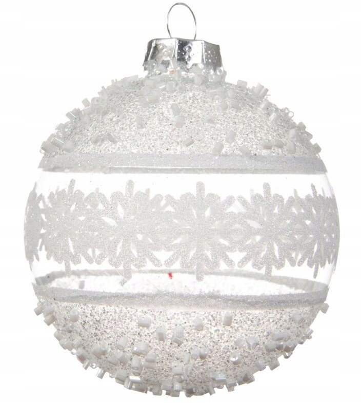 Bombka choinkowa szklana 8 cm ze wzorem śnieżynki i zdobieniem 1 szt.