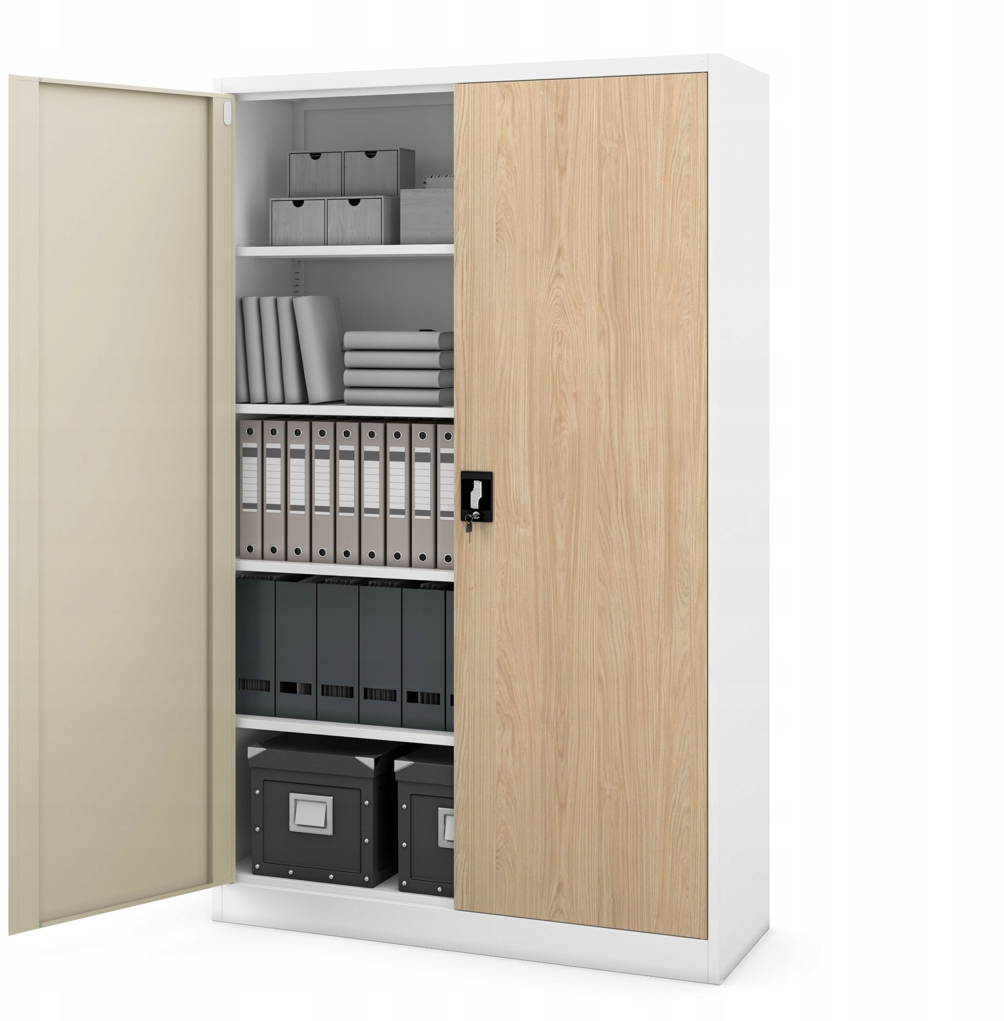 Jan Nowak Szafa biurowa metalowa na dokumenty JAN II, biała/dąb sonoma