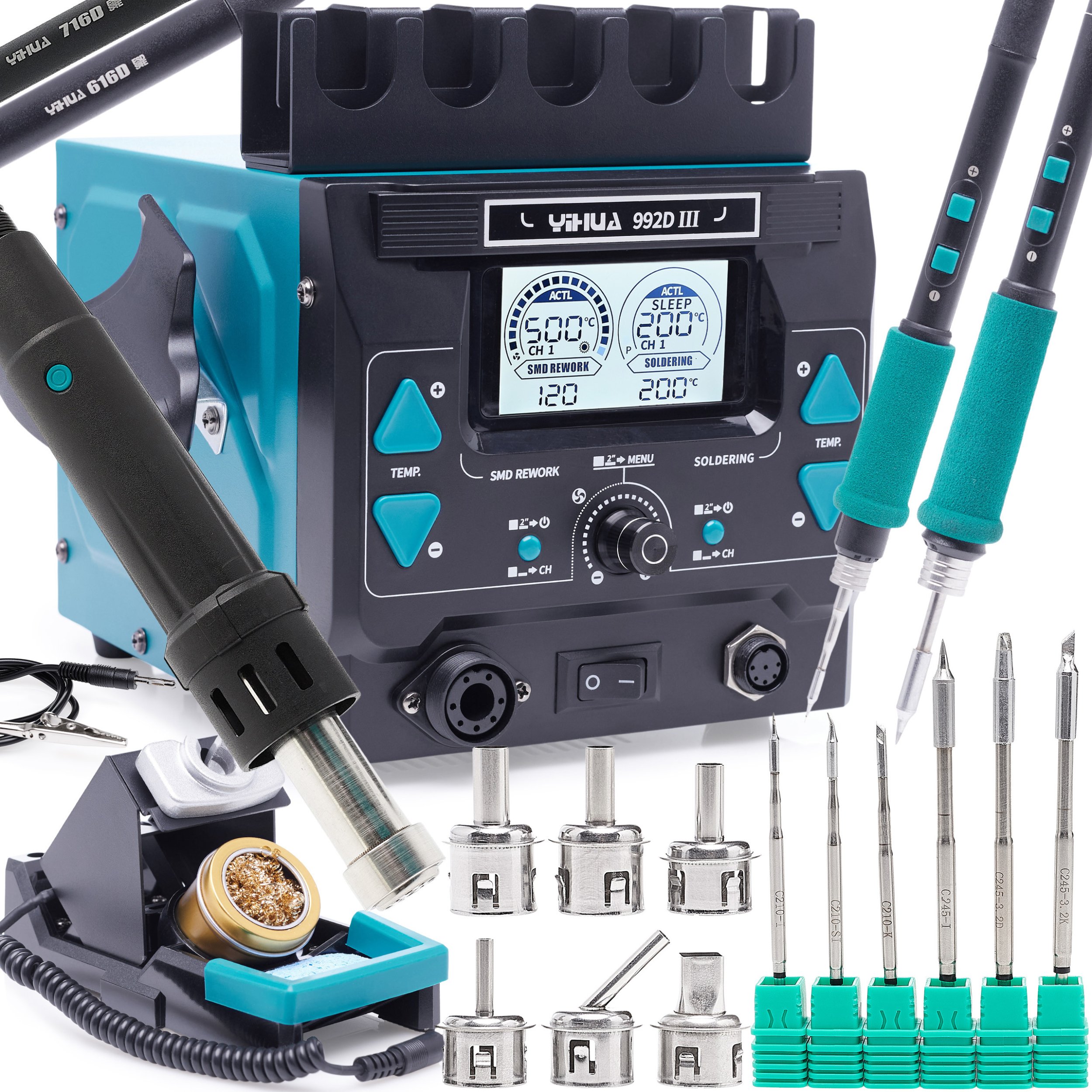 Stacja Lutownicza Hot Air Lutownica Yihua 992D-III Groty C245 C210 6 DYSZ