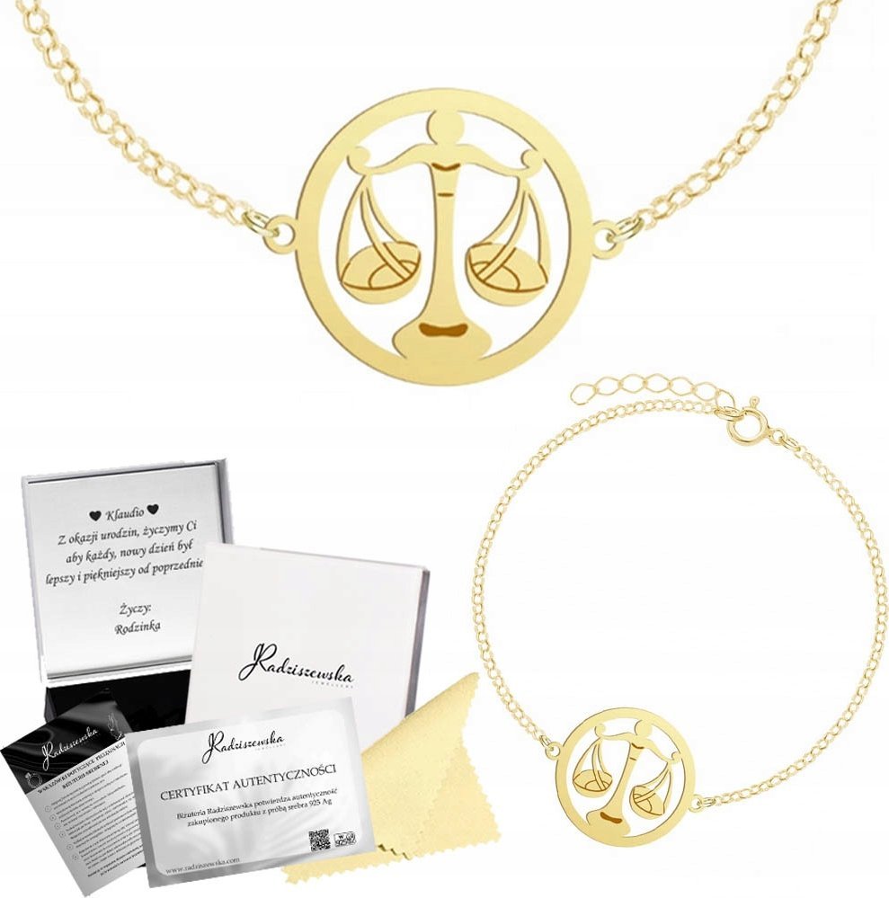 Radziszewska Jewellery BRANSOLETKA ZŁOTA ZNAK ZODIAKU WAGA ANKIER PREZENT ZODIAK GRAWER GRATIS