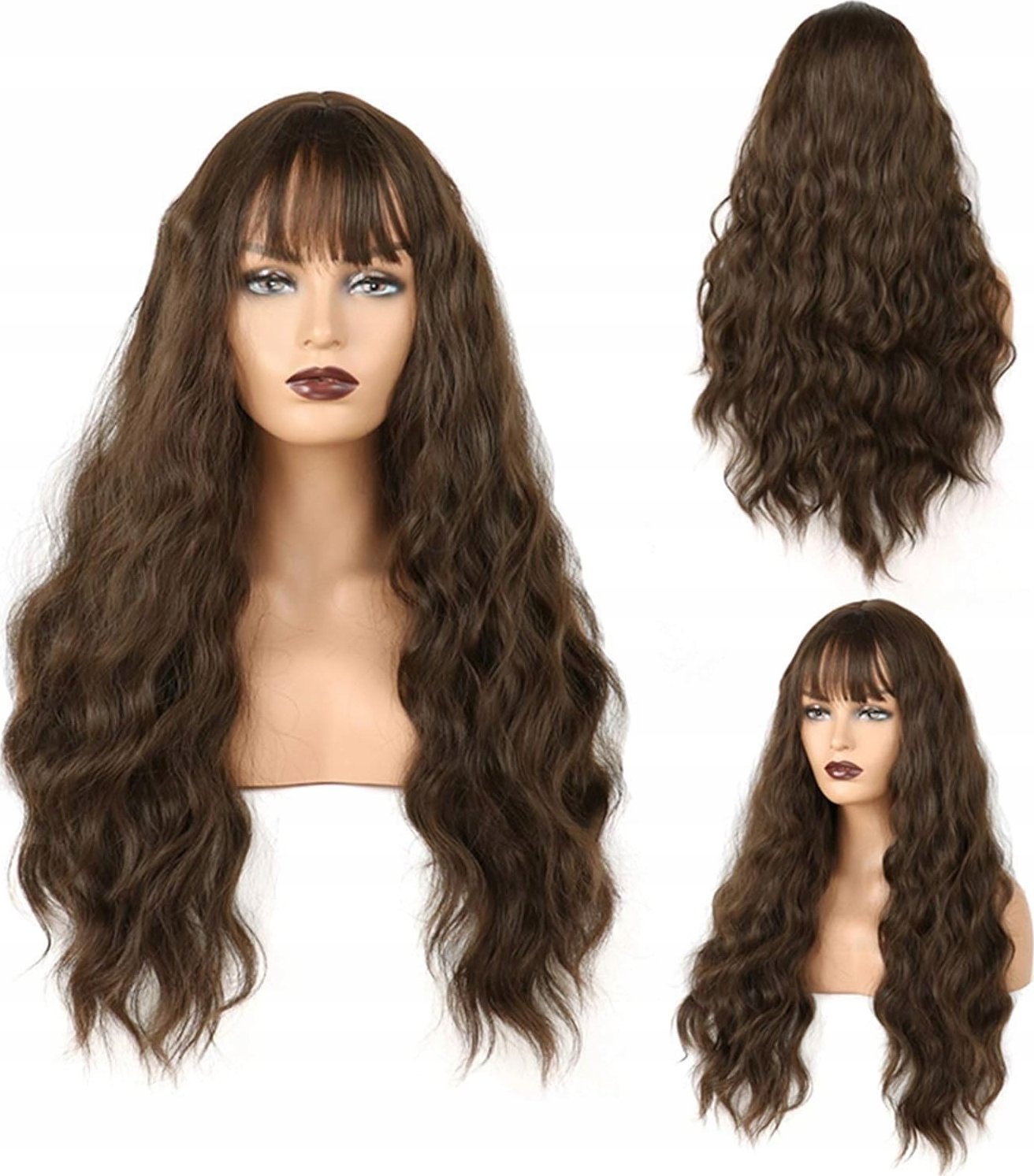 Korbi PERUKA WŁOSY BRĄZOWE DŁUGIE KRĘCONE NA SIATCE W70