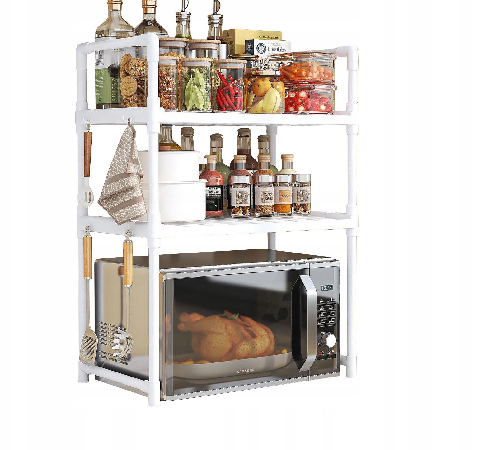 PÓŁKA KUCHENNA pod mikrofalówkę SZAFKA ORGANIZER BIAŁA 3poziomy 48cm REGAŁ