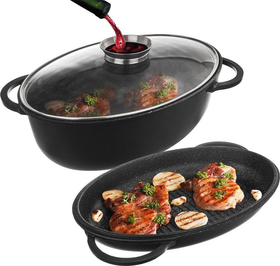 Orion Brytfanna granitowa owalna do pieczenia smażenia garnek z pokrywą patelnia grillowa 3w1 10 l grande