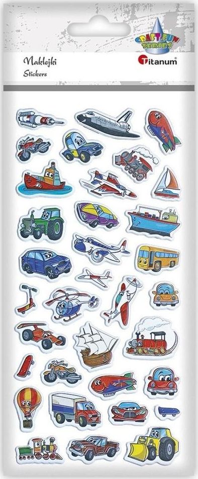 Titanum Naklejki wypukłe miękkie pojazdy mix 34szt