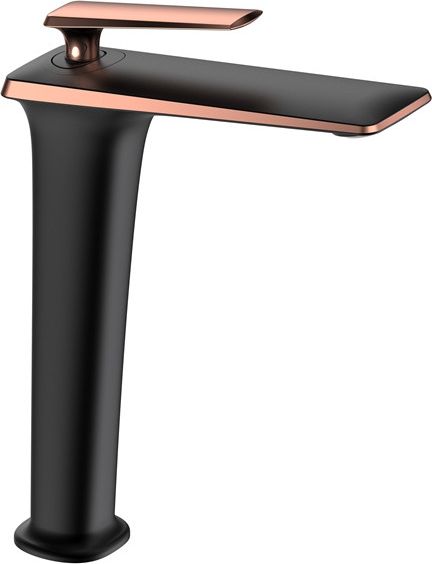 Bateria umywalkowa Mexen Purus stojąca czarny mat + różówe złoto