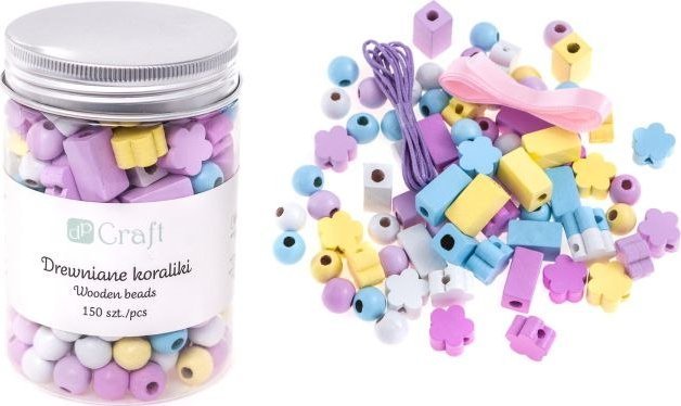 DREWNIANE KORALIKI W SŁOICZKU, MIX, PASTELOWE, 150 SZT.