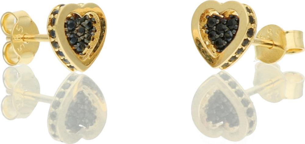 Rosanto Złote kolczyki serduszka z czarnymi cyrkoniami 585 14k