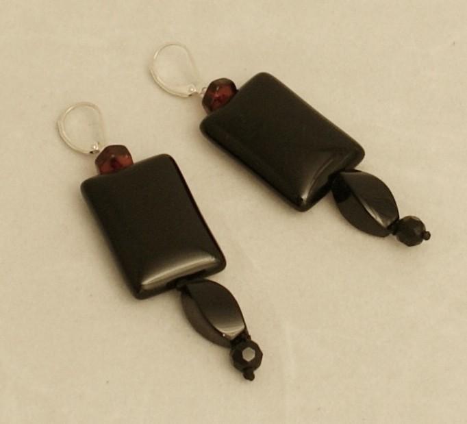 Srebro i Kamienie Srebrne kolczyki z onyksów i bursztynów "amber onyx"