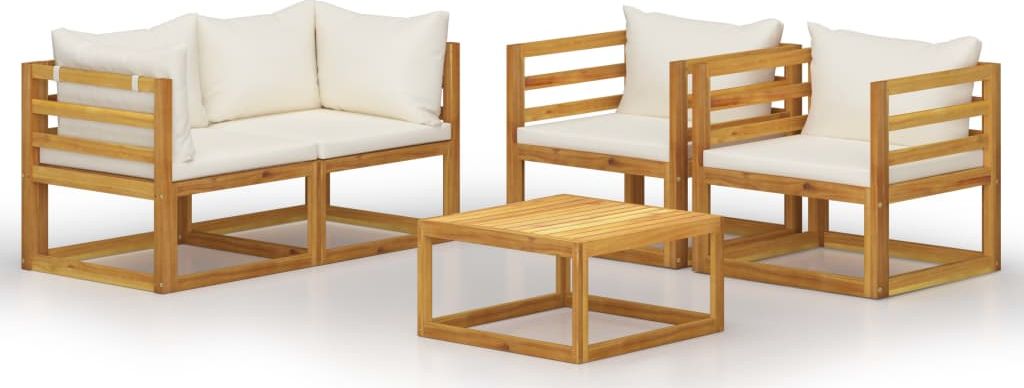 vidaXL VidaXL 5-cz. zestaw wypoczynkowy do ogrodu, kremowe poduszki, akacja