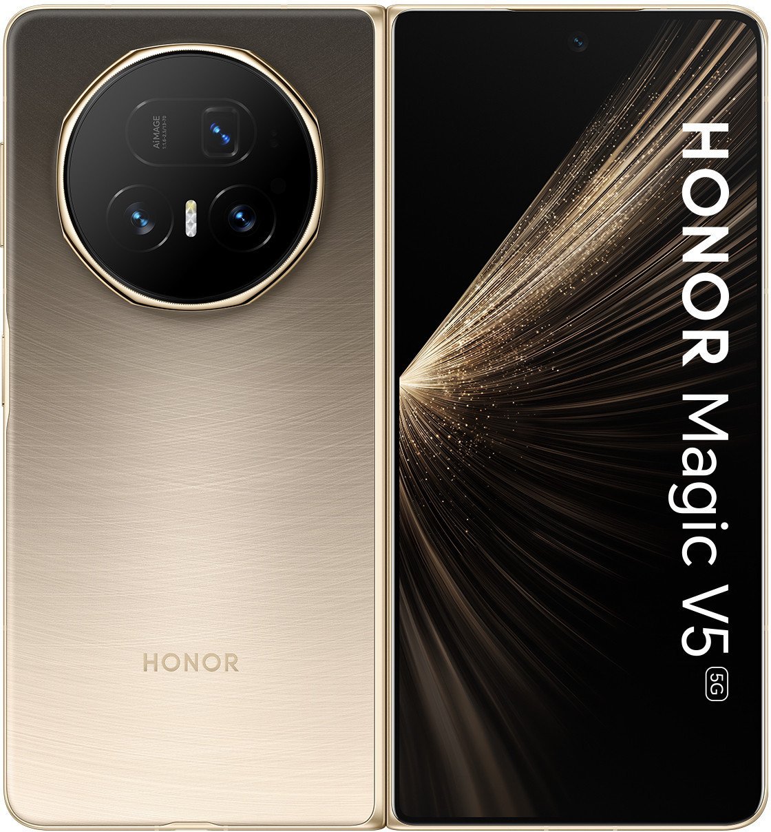 HONOR Magic V5 5G (MBH-N49) AI Handy, Sim Free, 512GB Speicher 16GB RAM, Dual SIM, Android 15, Klappbildschirm Smartphone - Dawn Gold (5109BUHJ)
