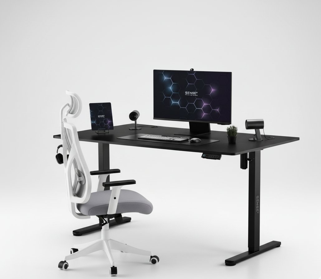 Krzesło biurowe SENSE7 Krzesło biurowe Tone Biało-szare + Biurko Nojo Czarne 140x70