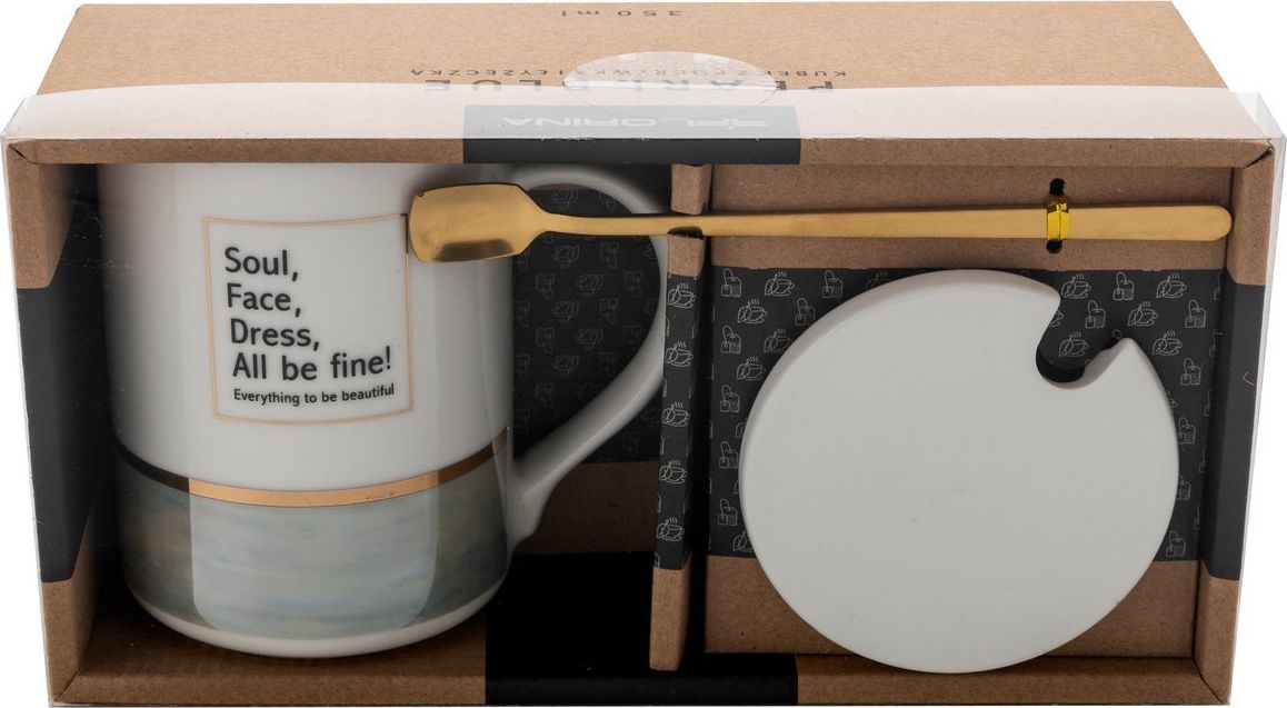 Florina Kubek porcelanowy z pokrywką i łyżeczką Florina Pearl Blue 350 ml