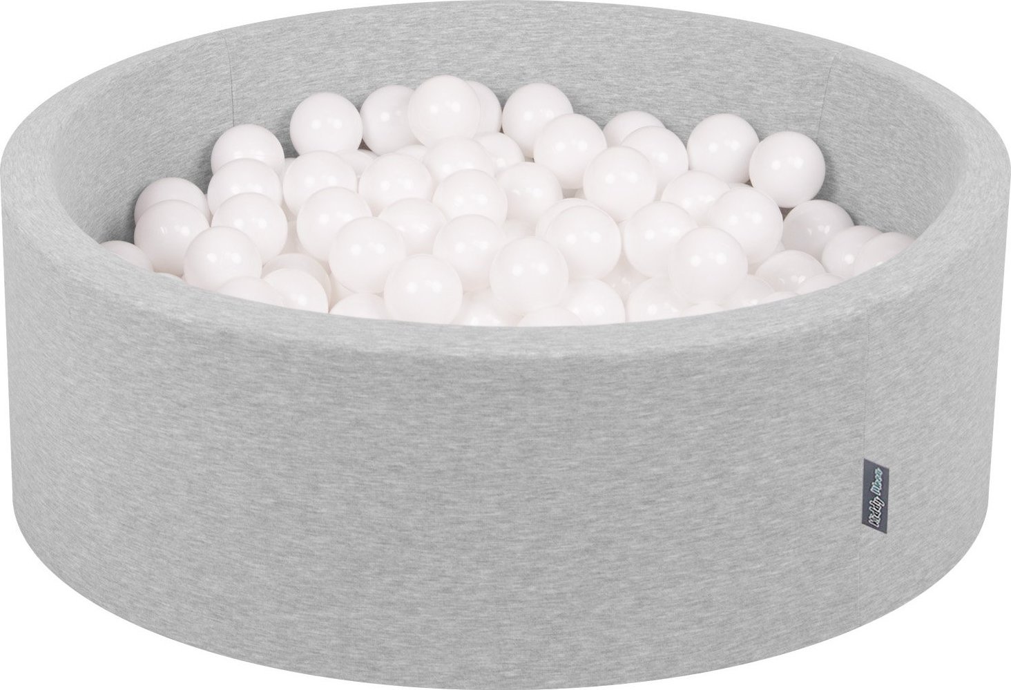 KiddyMoon KiddyMoon Suchy basen okrągły z piłeczkami 7cm jasnoszary: biały 90x30cm/300piłek Zabawka basen piankowy