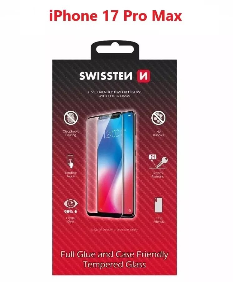 Swissten Full Face Color Frame Tempered Glass for Apple iPhone 17 Pro Max