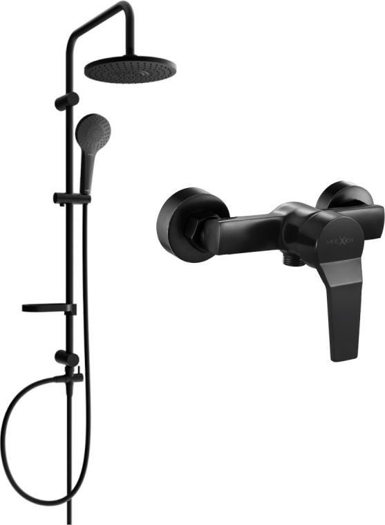 Zestaw prysznicowy Mexen Mexen Erik zestaw prysznicowy natynkowy z deszczownicą i baterią prysznicową Caro, czarny - 746640205-70