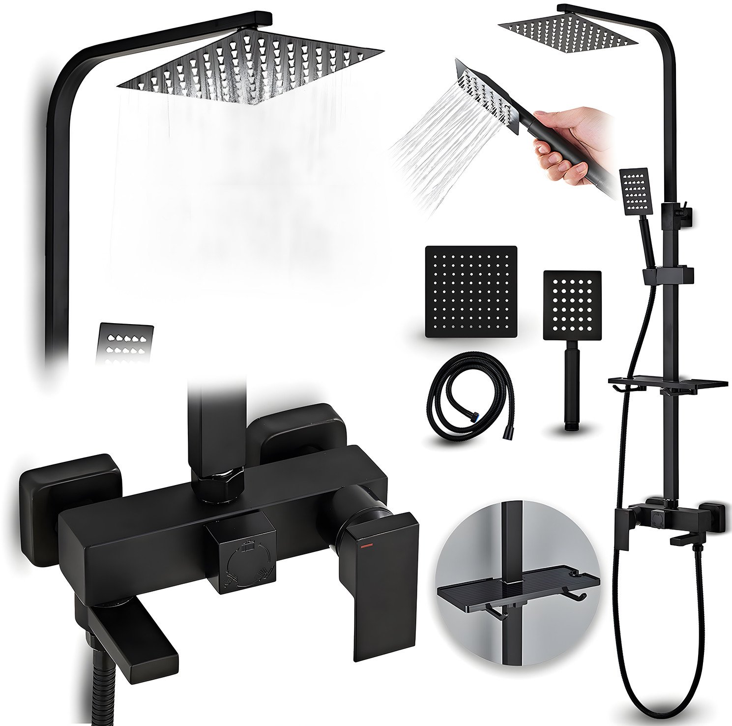 Zestaw prysznicowy natynkowy Heckermann A14 Czarny Kolumna z deszczownicą