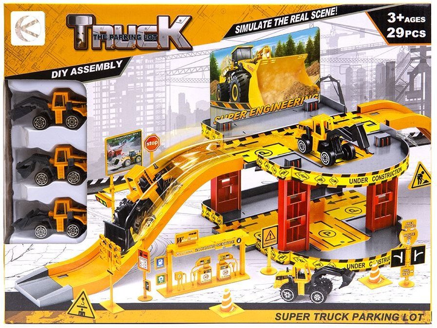 Parking dla pojazdów budowlanych w zestawie z 3 autkami