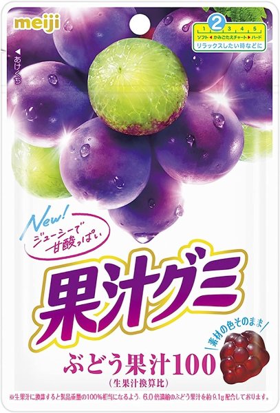 Fruit Juice Gummy Grape 100%, żelki o smaku winogronowym 51g - Meiji
