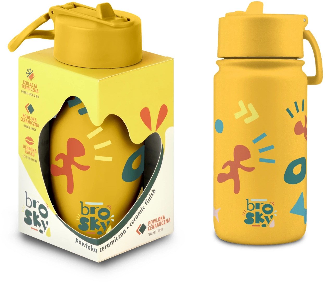 Brosky Pattern Stalowa butelka na wodę żółta 450ml