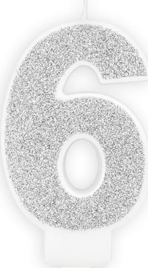 Party Deco Świeczka cyferka z brokatem - 6 - 1 szt. uniwersalny