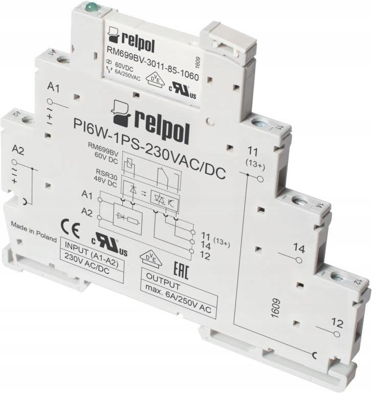 Przekaźnik interfejsowy 1P 6A 230V AC/DC PIR6W-1PS-230VAC/DC-R01 857182