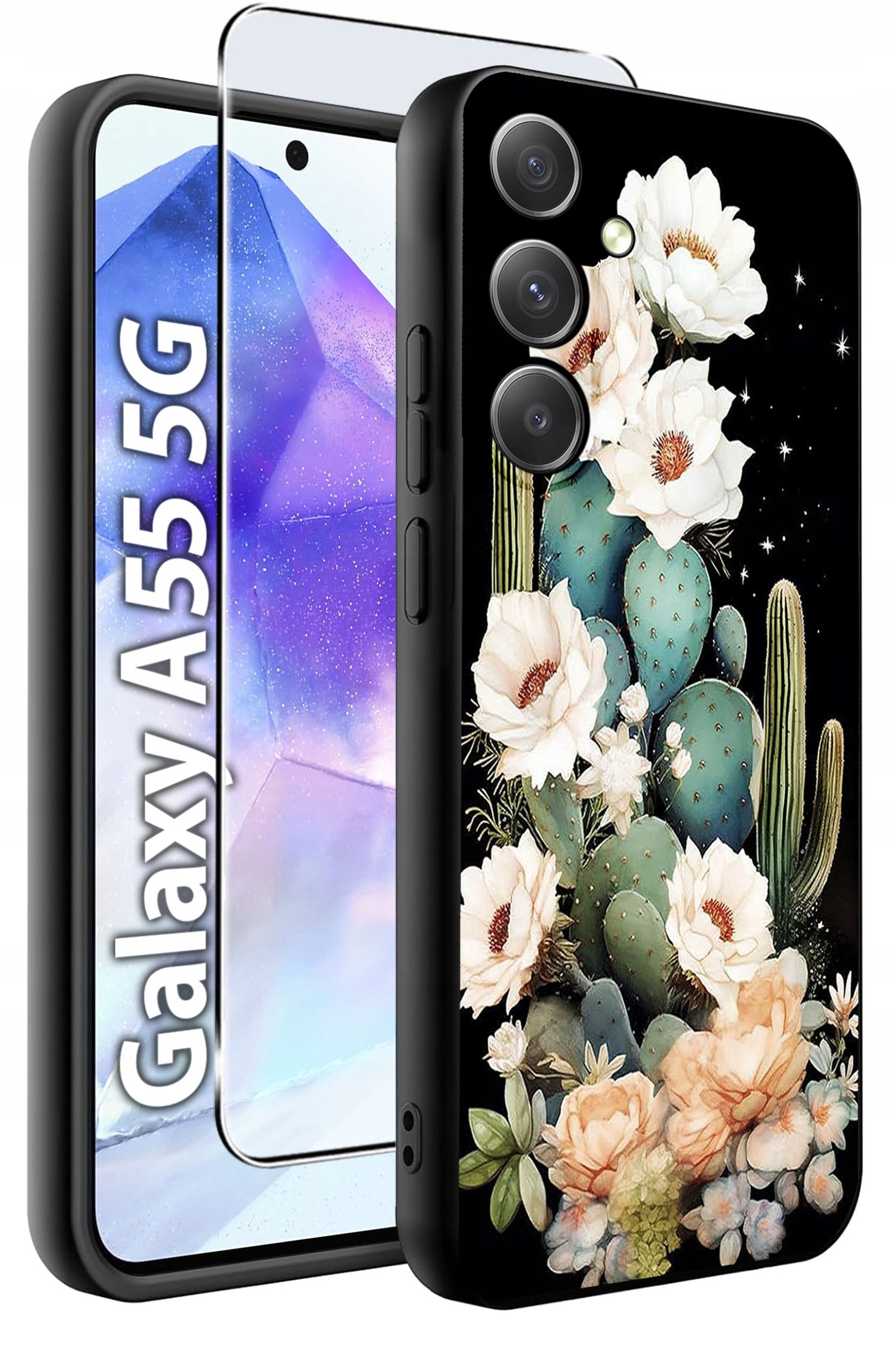 ETUI do Samsung A55 5G WZORY | SILIKONOWE MATT CASE + SZKŁO HARTOWANE 9H