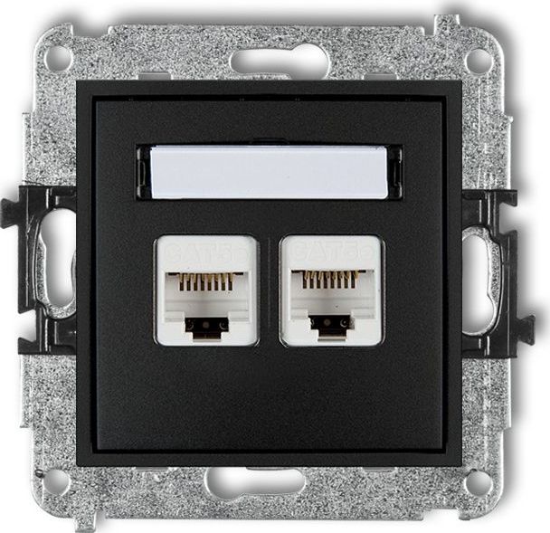 Karlik MINI Gniazda komputerowe podwójne 2xRJ45, kat. 5e, 8-stykowy czarny mat 12MGK-2