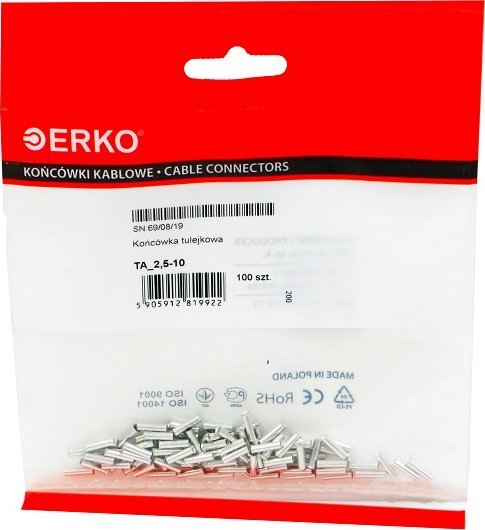 Erko Końcówka tulejkowa nieizolow TA 2,5/10 ERKO 100szt