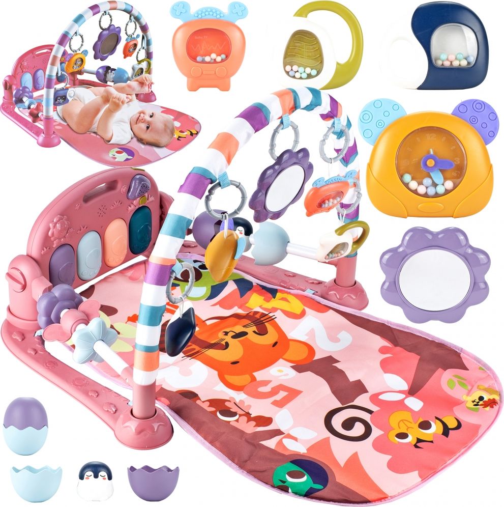 MalPlay Mata edukacyjna Z Pianinkiem i Grzechotkami Różowa