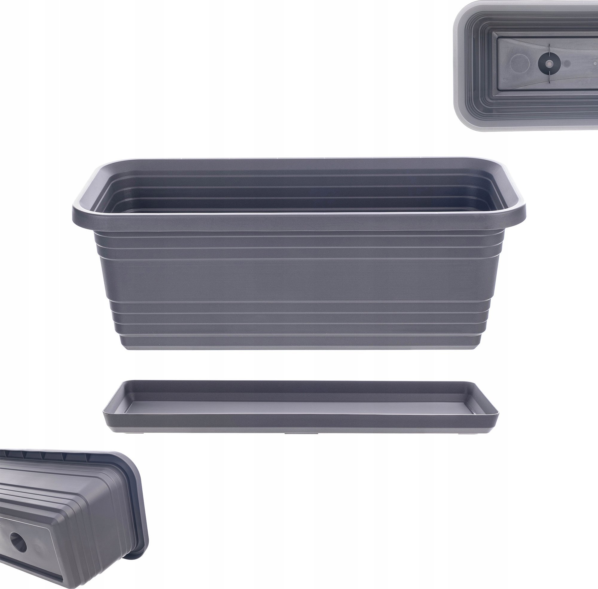 KADAX Doniczka Balkonowa Skrzynka Donica Na Kwiaty 40cm + Podstawka Antracyt