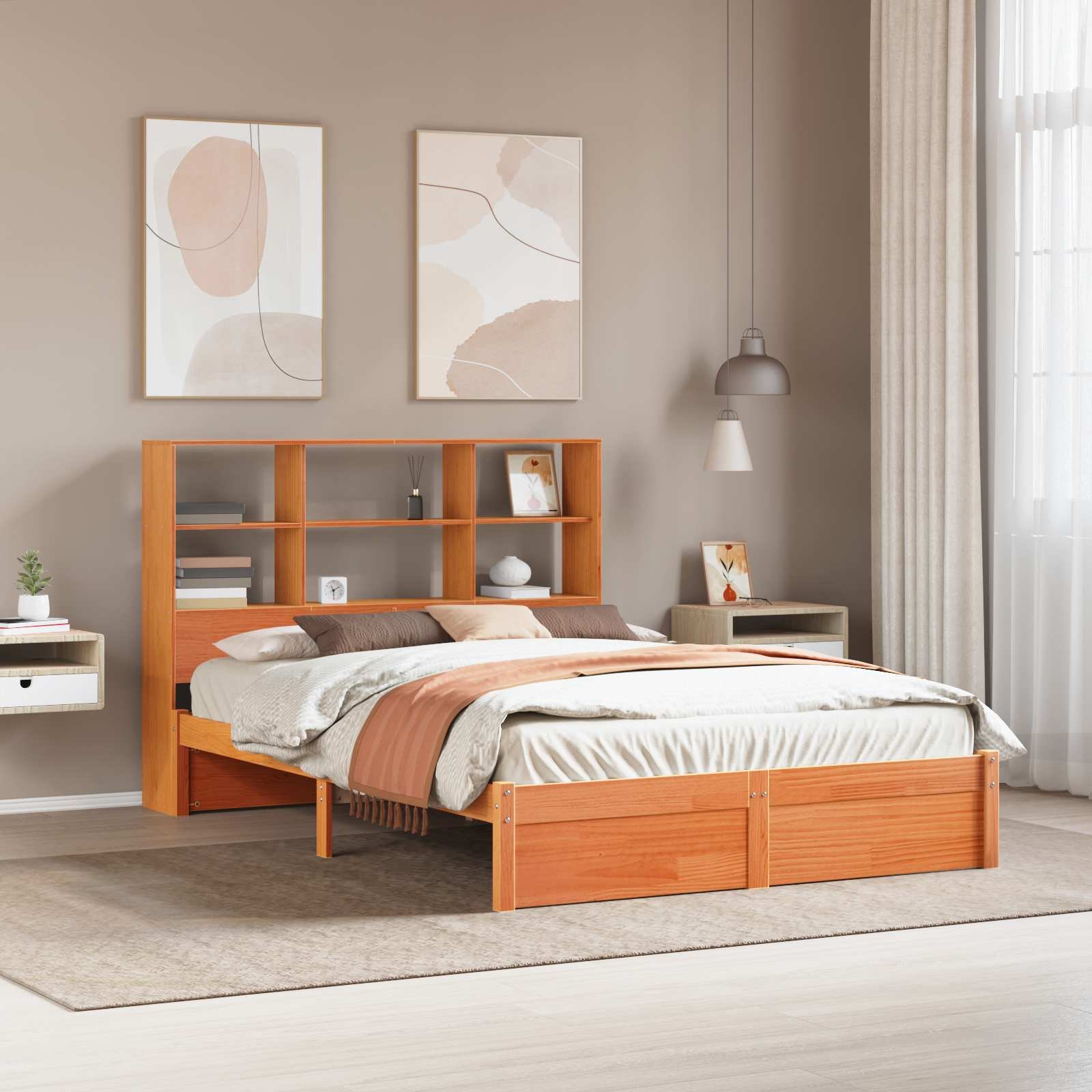 vidaXL Regał Ramy Łóżka Woskowy Brąz 140 x 200 cm Lite drewno sosnowe