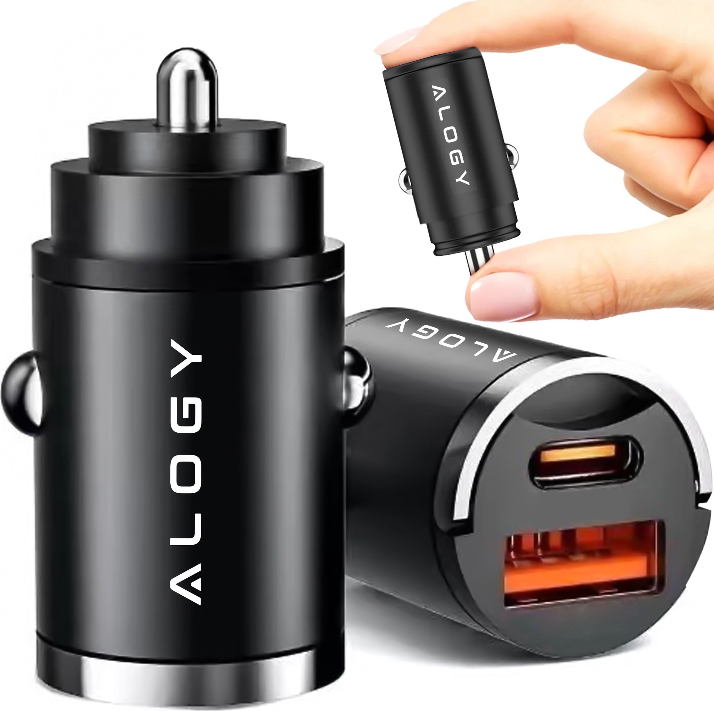Ładowarka Alogy Ładowarka samochodowa USB QC 4.0 + USB-C typ C PD 30W szybka mocna do telefonu Alogy Car czarna