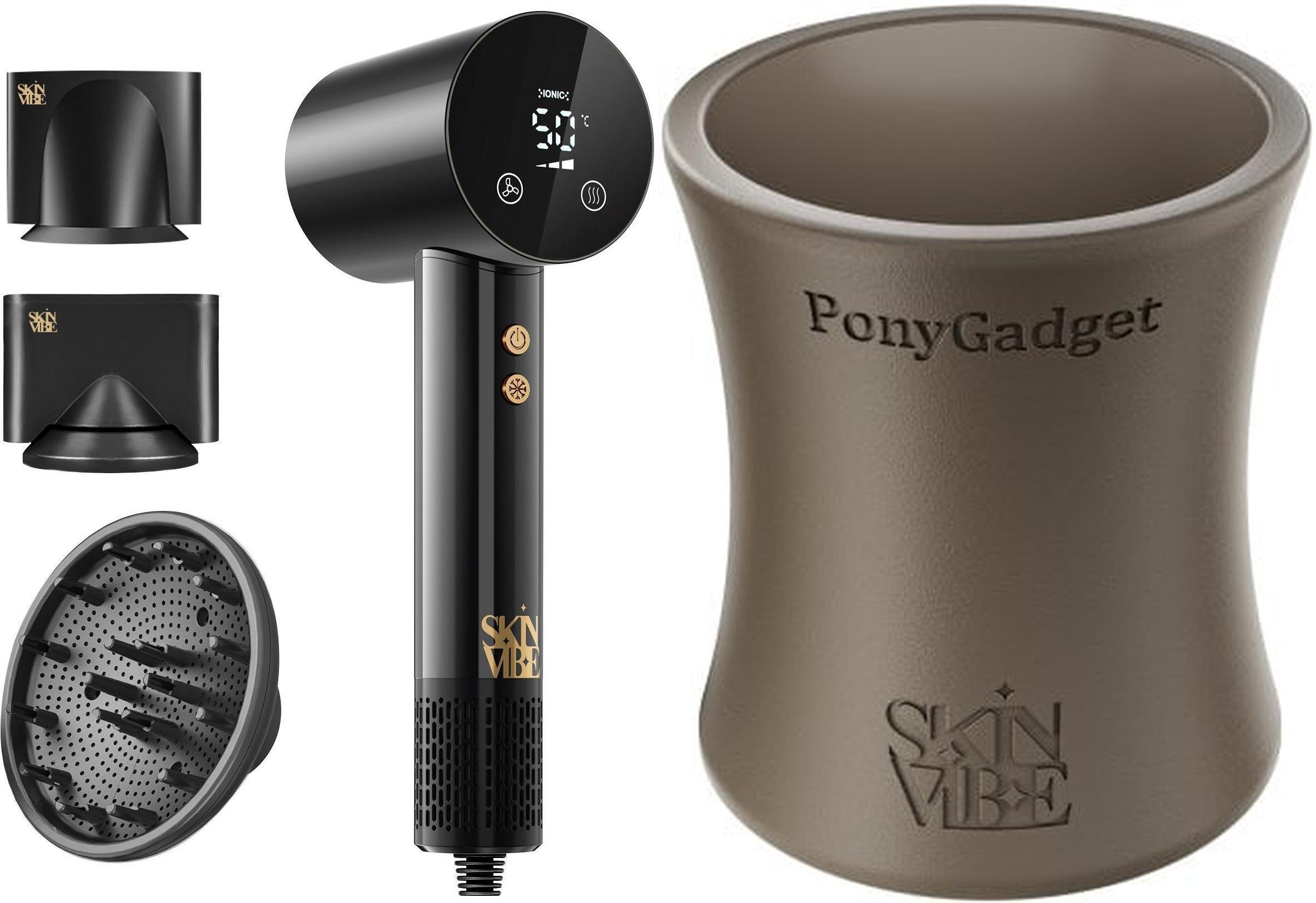 Suszarka SkinVibe SkinVibe Libra AirLoom (SV-002BK) + SkinVibe PonyGadget - Guma do włosów, brązowa, XL (SV-006BR)