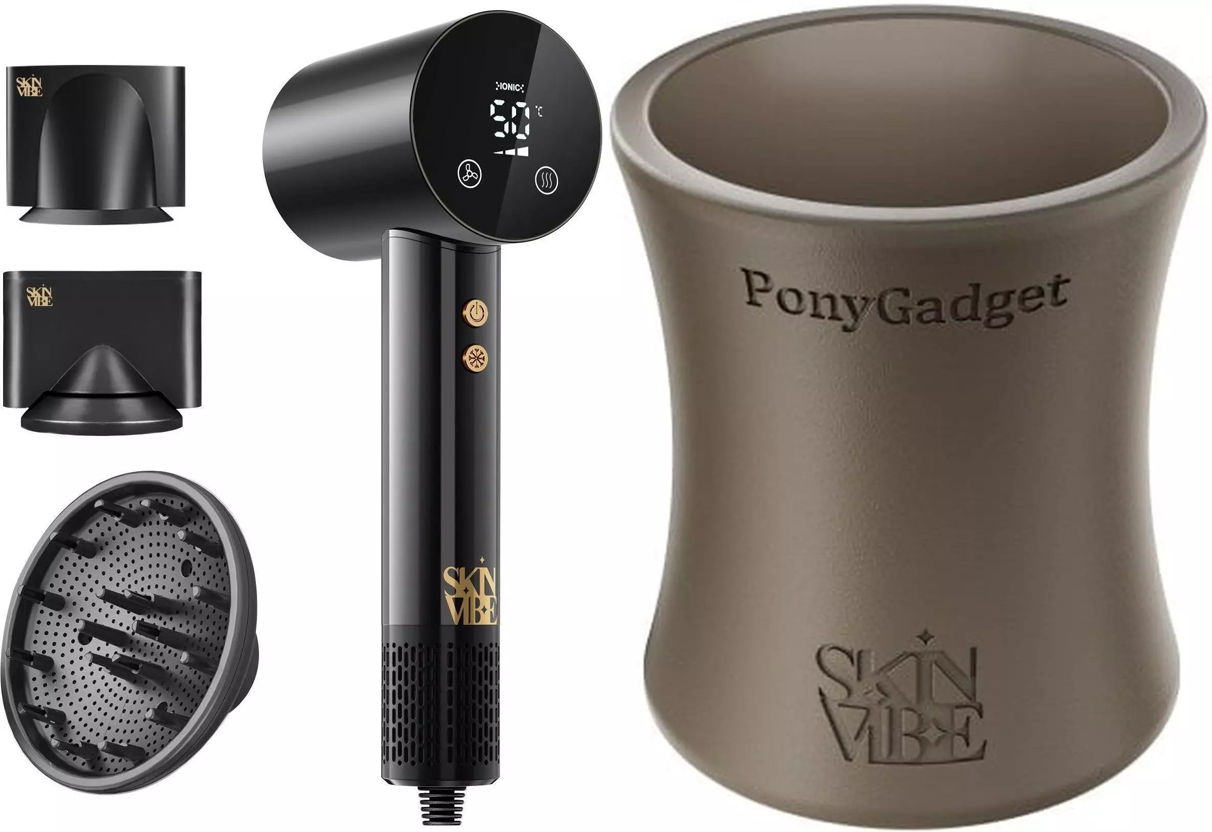 Suszarka SkinVibe SkinVibe Libra AirLoom (SV-002BK) + SkinVibe PonyGadget - Guma do włosów, brązowa, XL (SV-006BR)