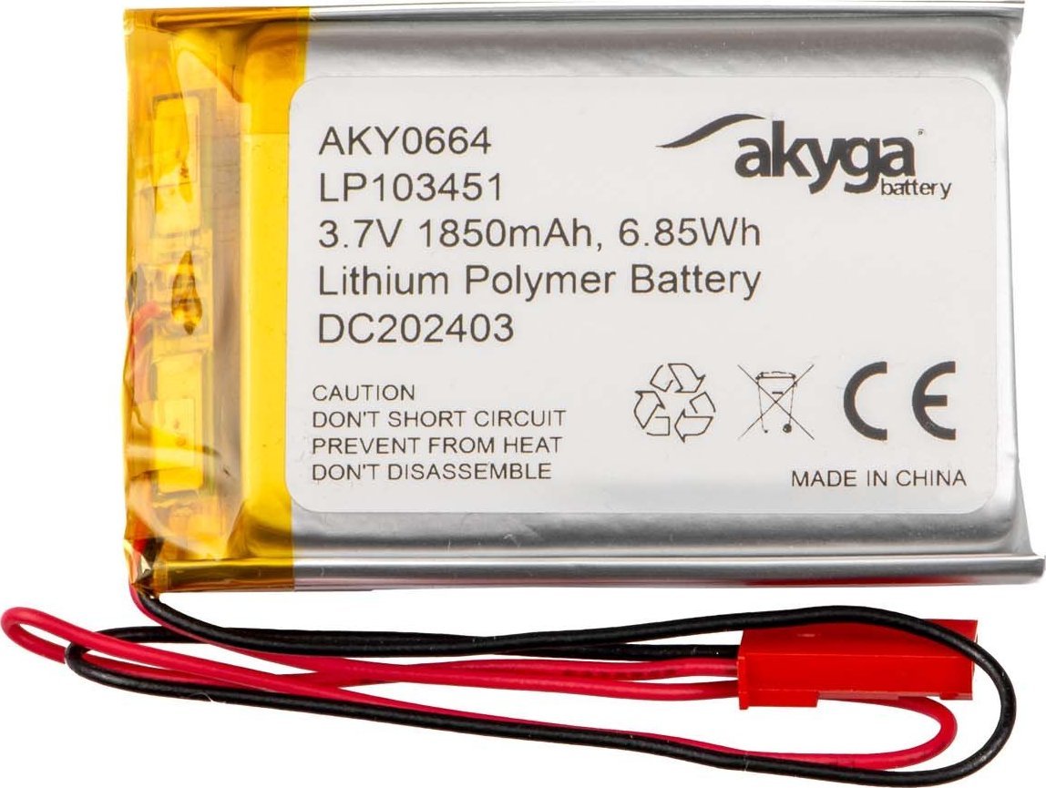 Akumulator Li-Po LP103451 Akyga AKY0664 3.7V / 1850mAh PCM złącze JST 2-Pin 150mm
