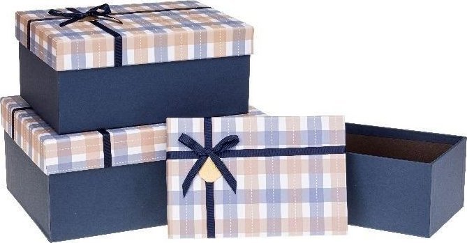 Pudełko prezentowe z kokardą 3szt krata ROZETTE