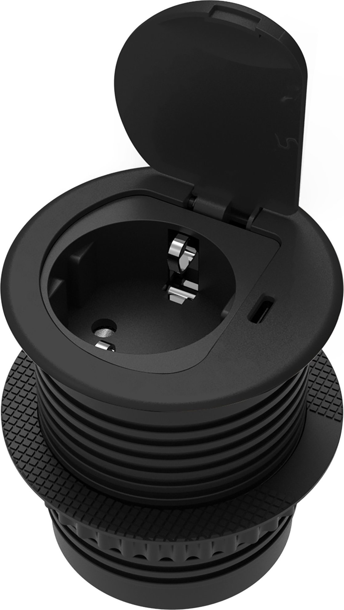 Orno Gniazdo meblowe ?6cm wpuszczane w blat z pokrywką, ładowarką USB i przewodem 1,9m, 1x2P+Z (Schuko), 1xUSB (typ C; 20W), czarne