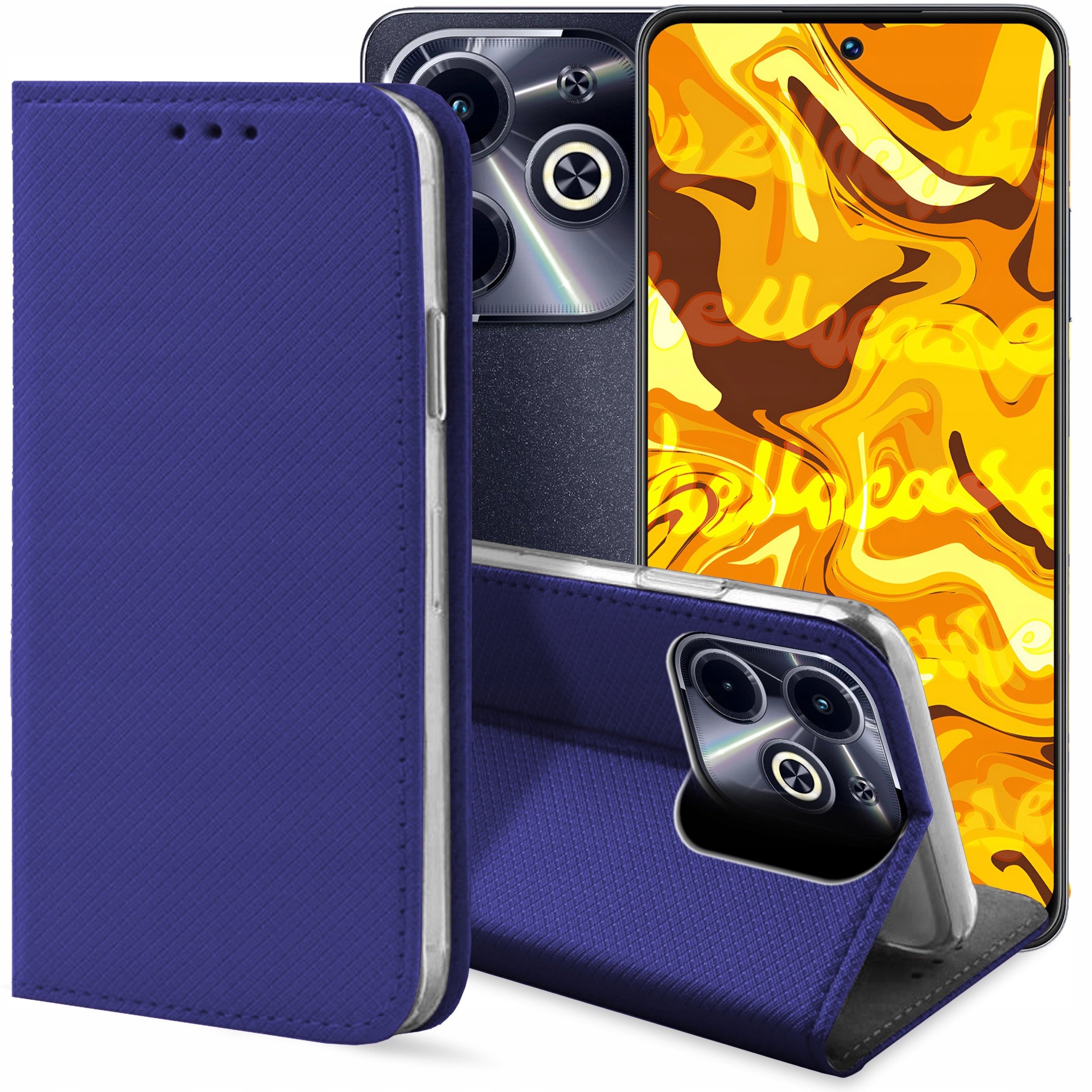 ETUI Z KLAPKĄ DO INFINIX HOT 40I GRANATOWE ZAMYKANE MAGNETYCZNE KABURA CASE