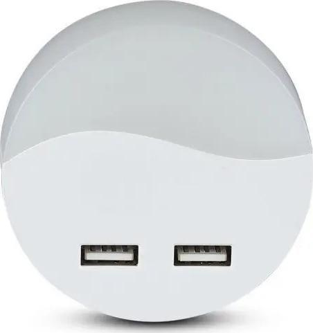 Lampka wtykowa do gniazdka V-TAC Lampka nocna do gniazdka LED USB 3000K