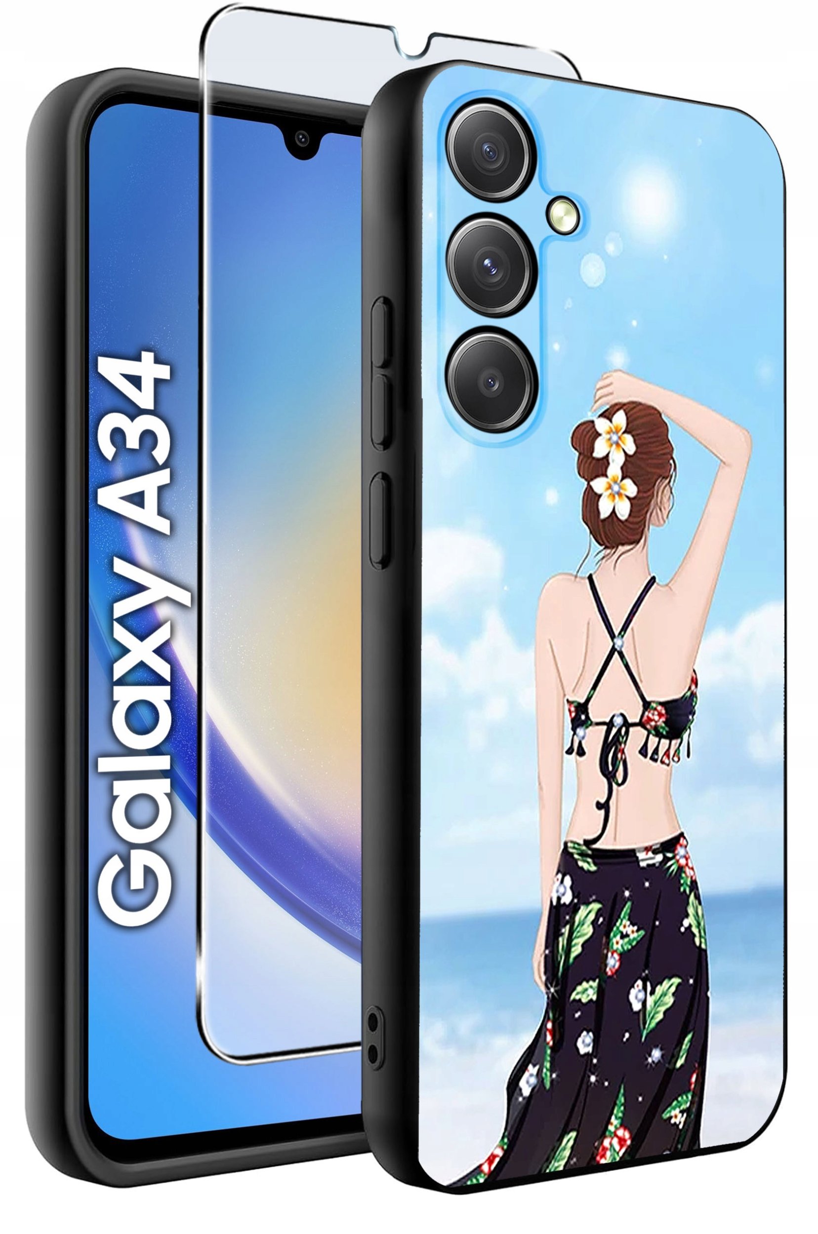 ETUI do Samsung A34 5G WZORY | SILIKONOWE MATT CASE + SZKŁO 9H