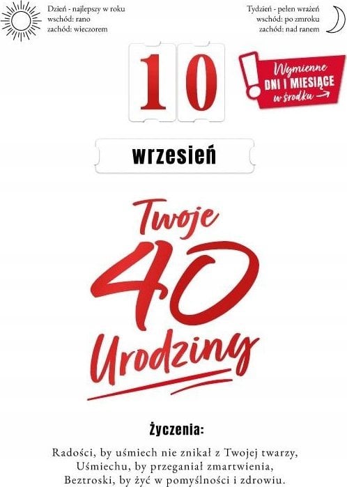 KUKARTKA Karnet Urodziny 40 wymienne cyfry