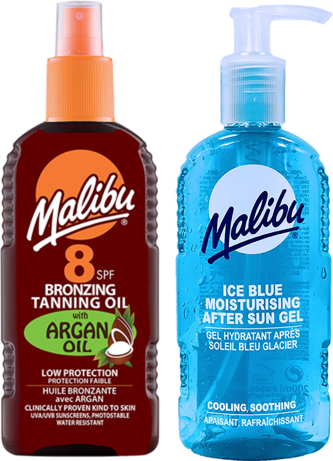 Malibu Olejek Brązujący Z Olejkiem Arganowym SPF8 200ml + Żel Po Opalaniu 200ml