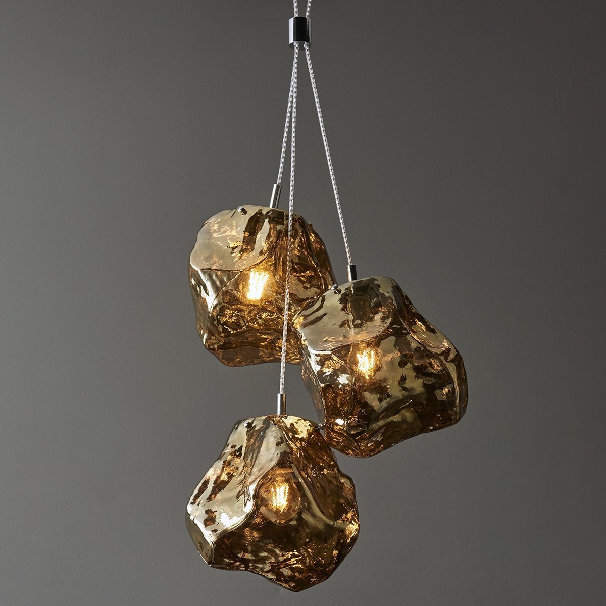 Lampa wisząca ENDON Szklana lampa wisząca Rock 97660 Endon potrójna kamienie brązowe chrom