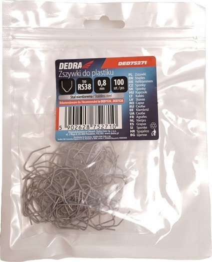 Dedra Zszywki do plastiku typ RS38, 0.8mm, V do narożników ,100szt
