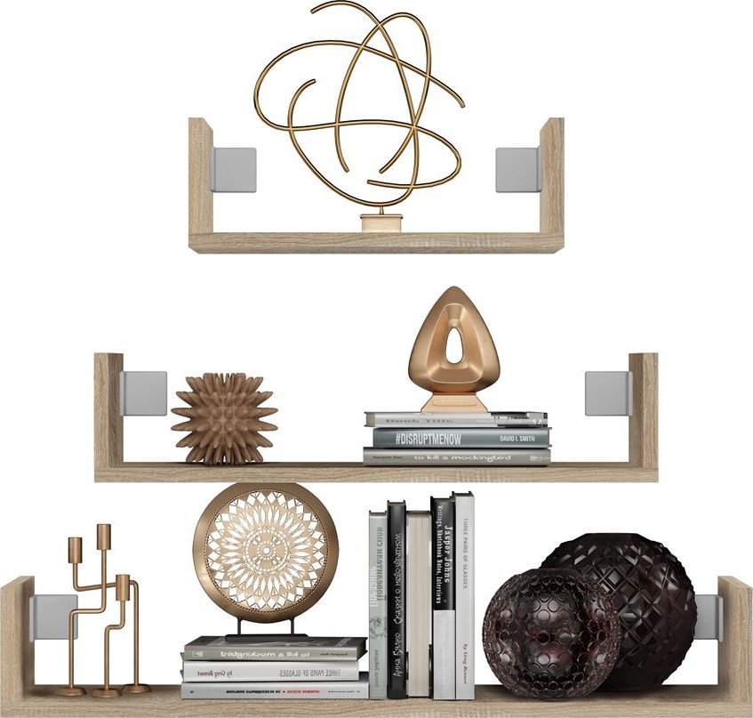 Topeshop Komplet 3x półki wiszące, ścienne, Mobi 3P, dąb sonoma, mat