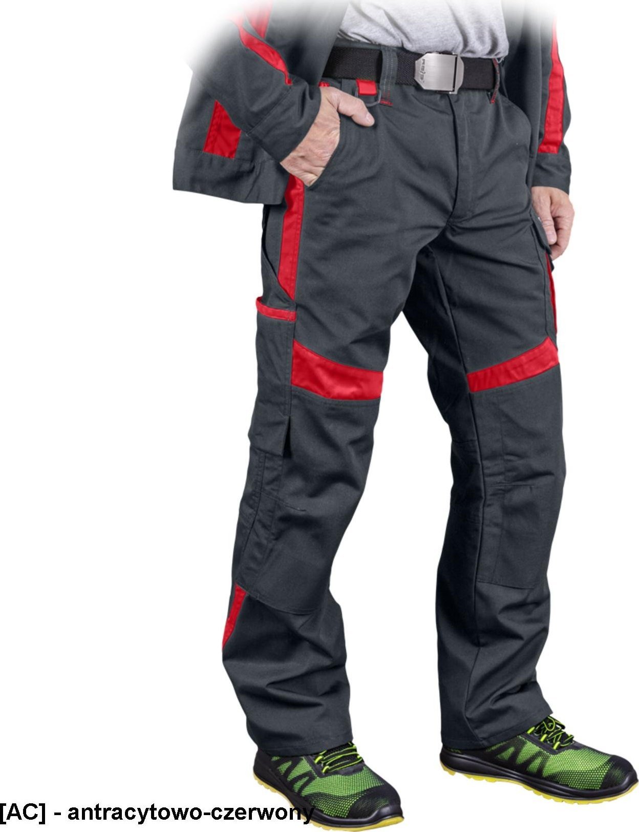 Leber&Hollman LH-TANZO-T - spodnie ochronne do pasa, kontrastowe wstawki, 7 kieszeni, 65% poliester, 35% bawełna 270 g/m2, - antracytowo-czerwony 60