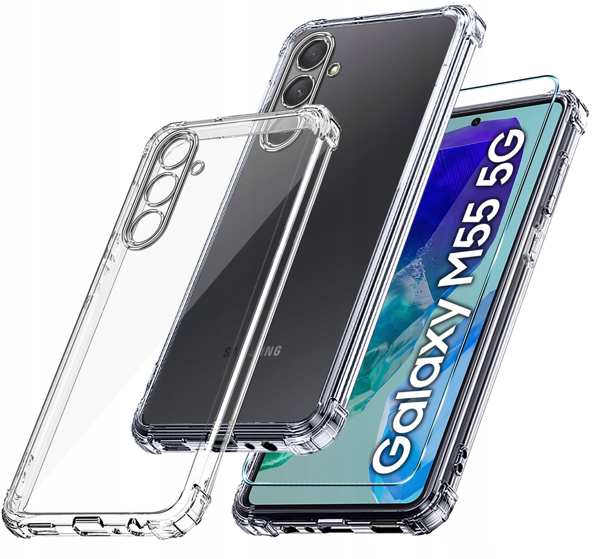 Etui do Samsung Galaxy M55 5G ANTI-SHOCK CLEAR CASE + Szkło OCHRONNE 9H