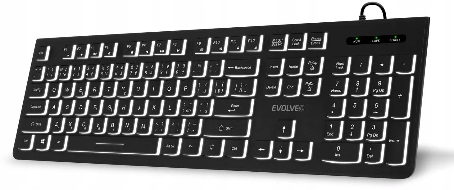 Klawiatura Evolveo EVOLVEO Klawiatura K1010 Cicha Przewodowa USB Podświetlenie CZ+SK Czarny