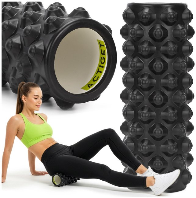 Roller do masażu z wypustkami, wałek piankowy, masażer średnio twardy, czarny UNIWERSALNY